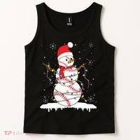 Baseball Snowman Santa Hat Christmas Baseball Player Gift Tank Top thumb 2