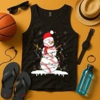 Baseball Snowman Santa Hat Christmas Baseball Player Gift Tank Top thumb 4