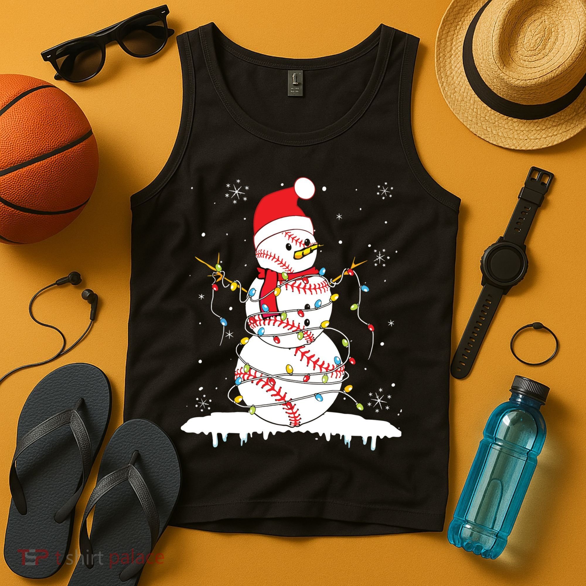 Baseball Snowman Santa Hat Christmas Baseball Player Gift Tank Top