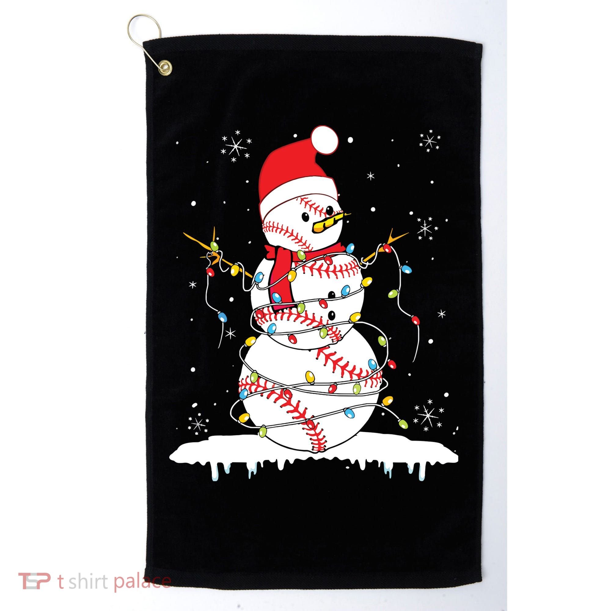 Baseball Snowman Santa Hat Christmas Baseball Player Gift Golf Towel