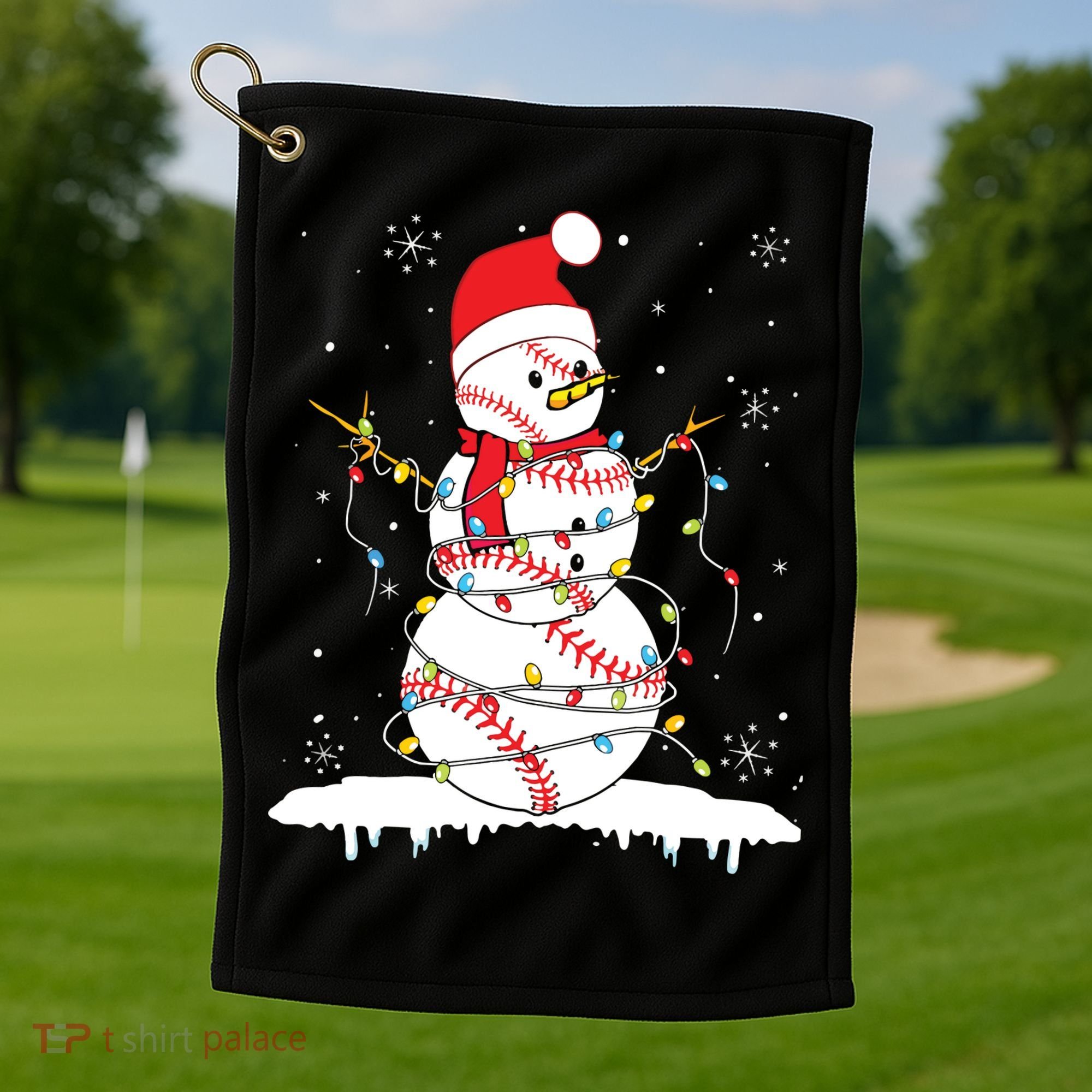 Baseball Snowman Santa Hat Christmas Baseball Player Gift Golf Towel