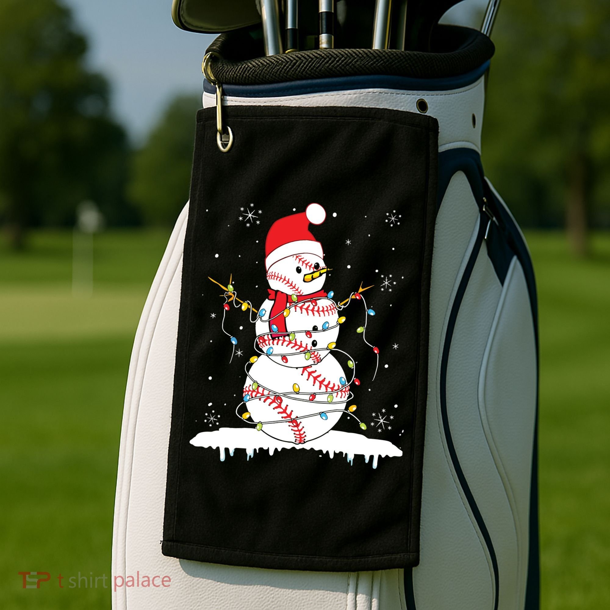 Baseball Snowman Santa Hat Christmas Baseball Player Gift Golf Towel