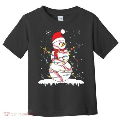 Baseball Snowman Santa Hat Christmas Baseball Player Gift Toddler T-Shirt