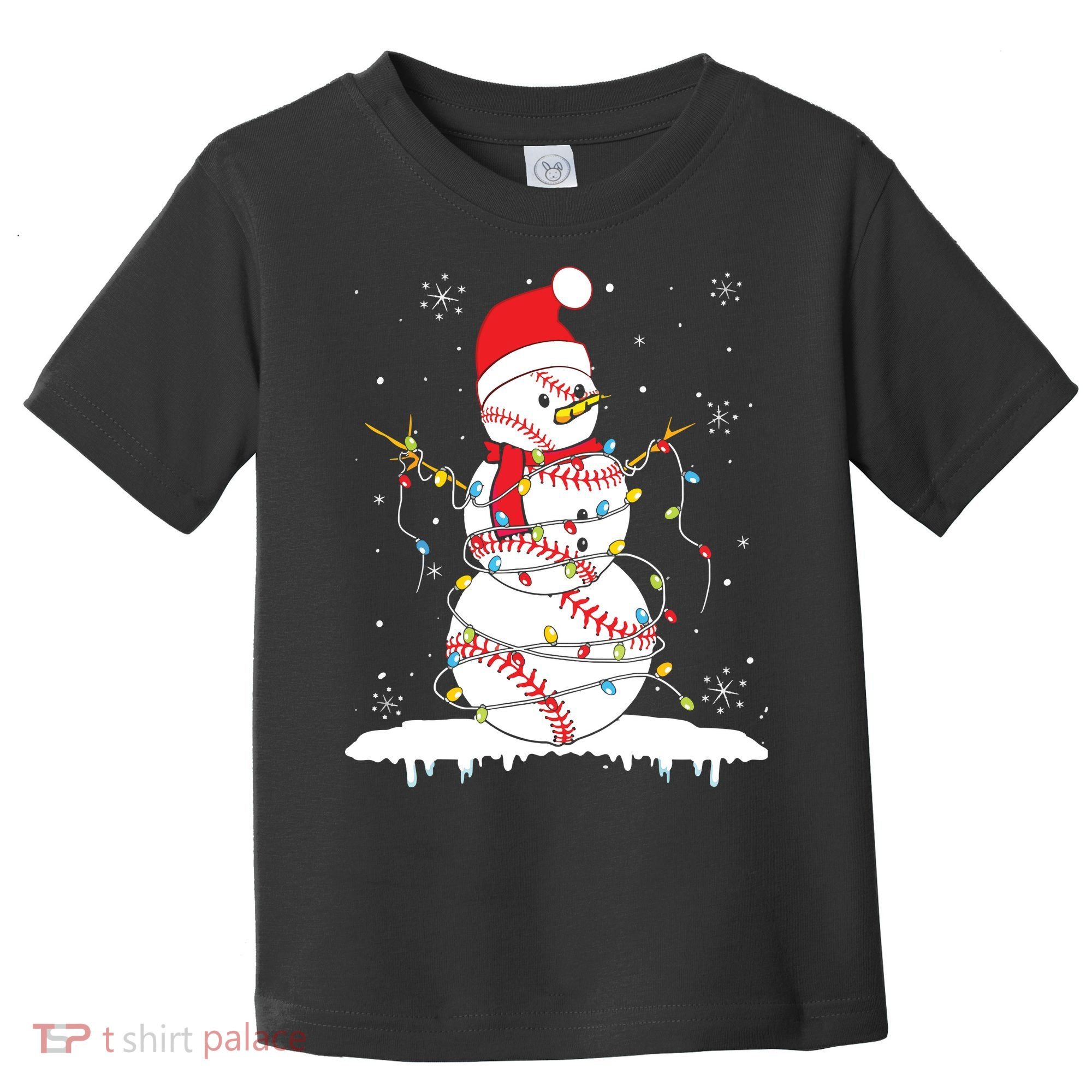 Baseball Snowman Santa Hat Christmas Baseball Player Gift Toddler T-Shirt