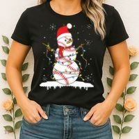 Baseball Snowman Santa Hat Christmas Baseball Player Gift Women's T-Shirt thumb 2