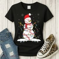 Baseball Snowman Santa Hat Christmas Baseball Player Gift Women's T-Shirt thumb 3