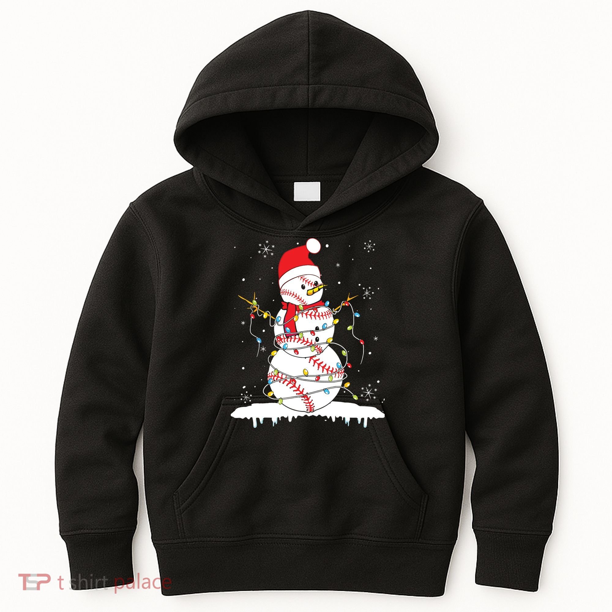 Baseball Snowman Santa Hat Christmas Baseball Player Gift Kids Hoodie
