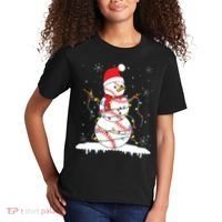 Baseball Snowman Santa Hat Christmas Baseball Player Gift Kids T-Shirt thumb 2