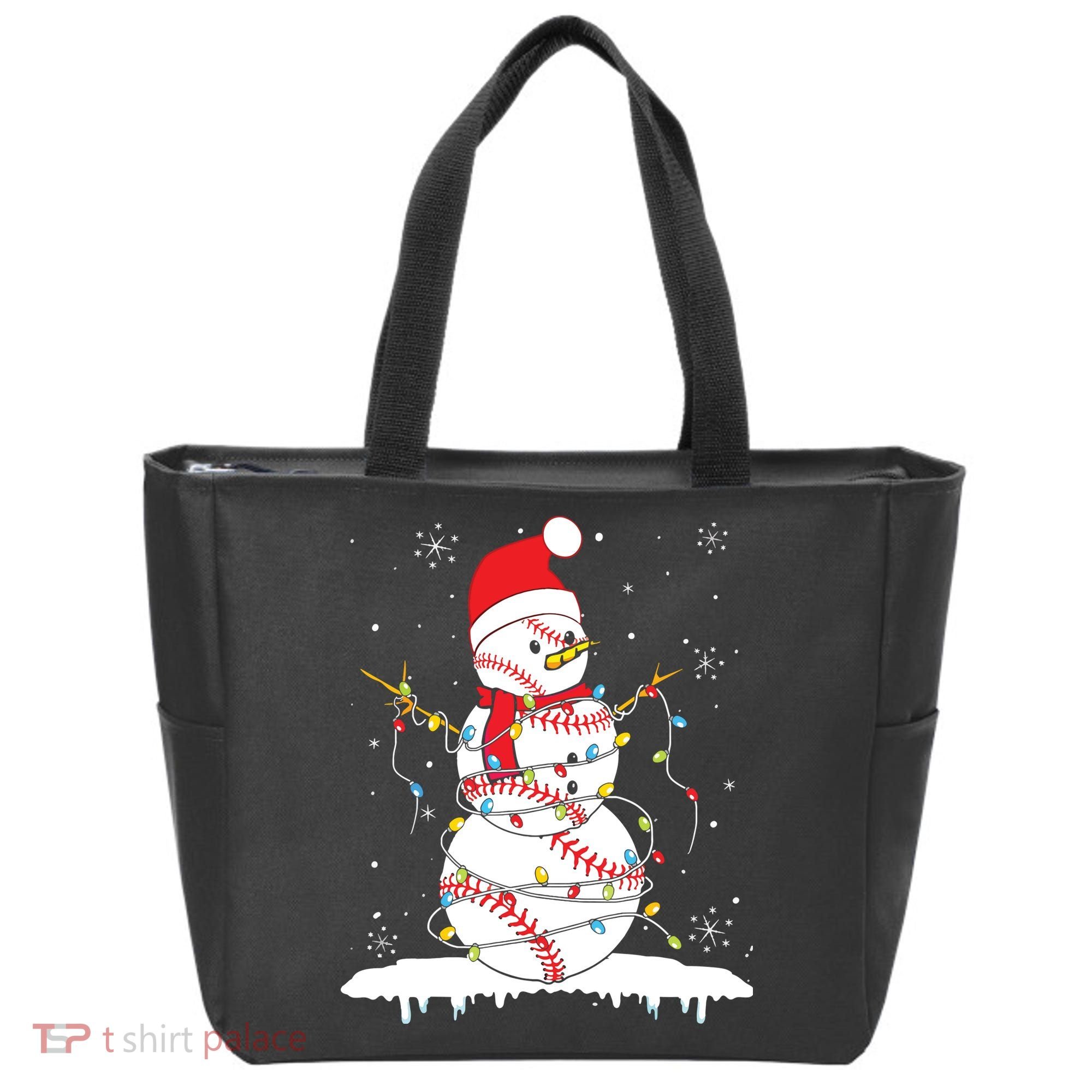 Baseball Snowman Santa Hat Christmas Baseball Player Gift Tote Bag