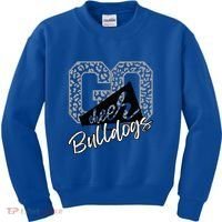 Bulldogs School Spirit Mascot Leopard Cheer Fan Game Day Kids Sweatshirt thumb 0