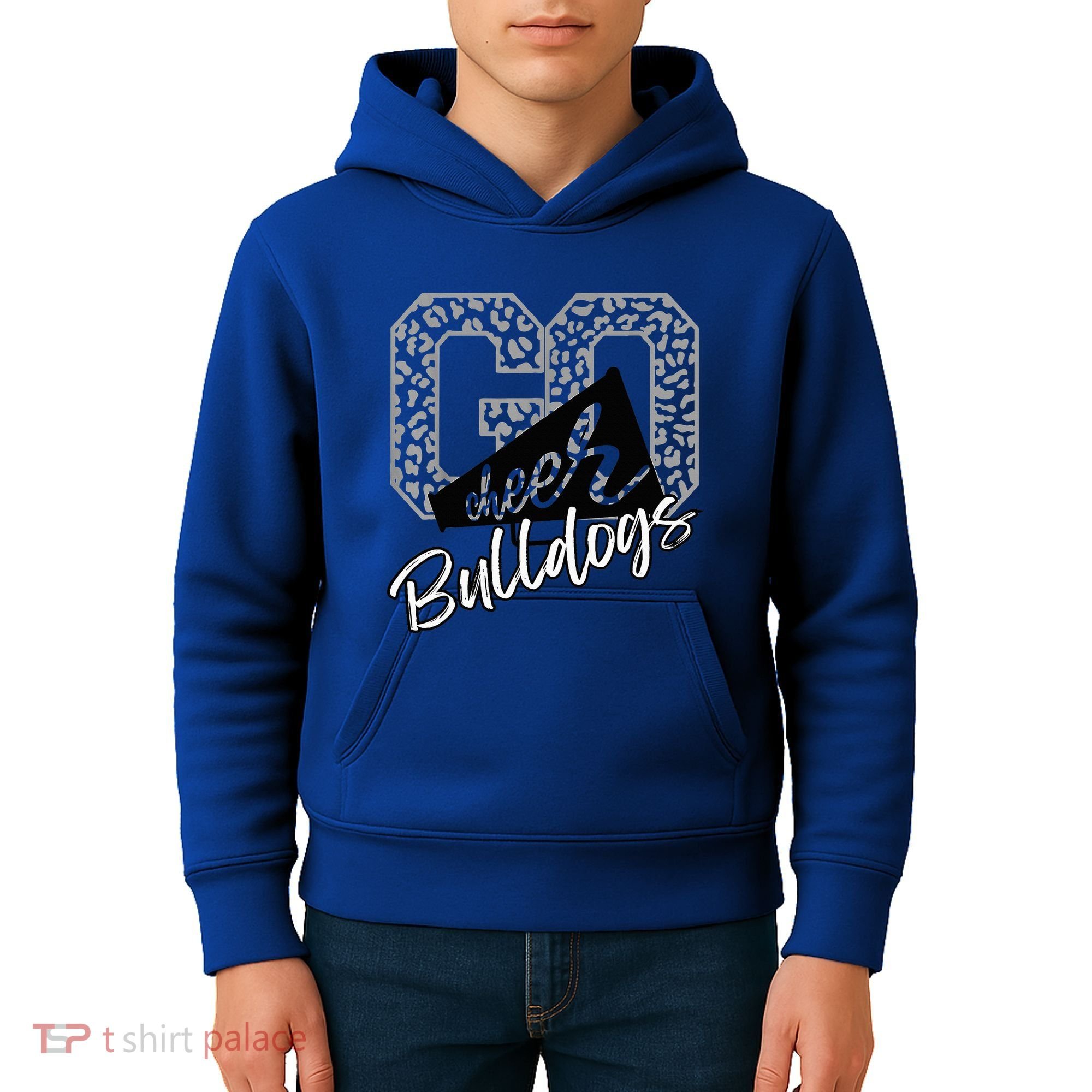 Bulldogs School Spirit Mascot Leopard Cheer Fan Game Day Kids Hoodie