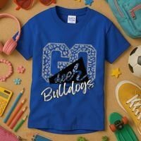 Bulldogs School Spirit Mascot Leopard Cheer Fan Game Day Kids T-Shirt thumb 3