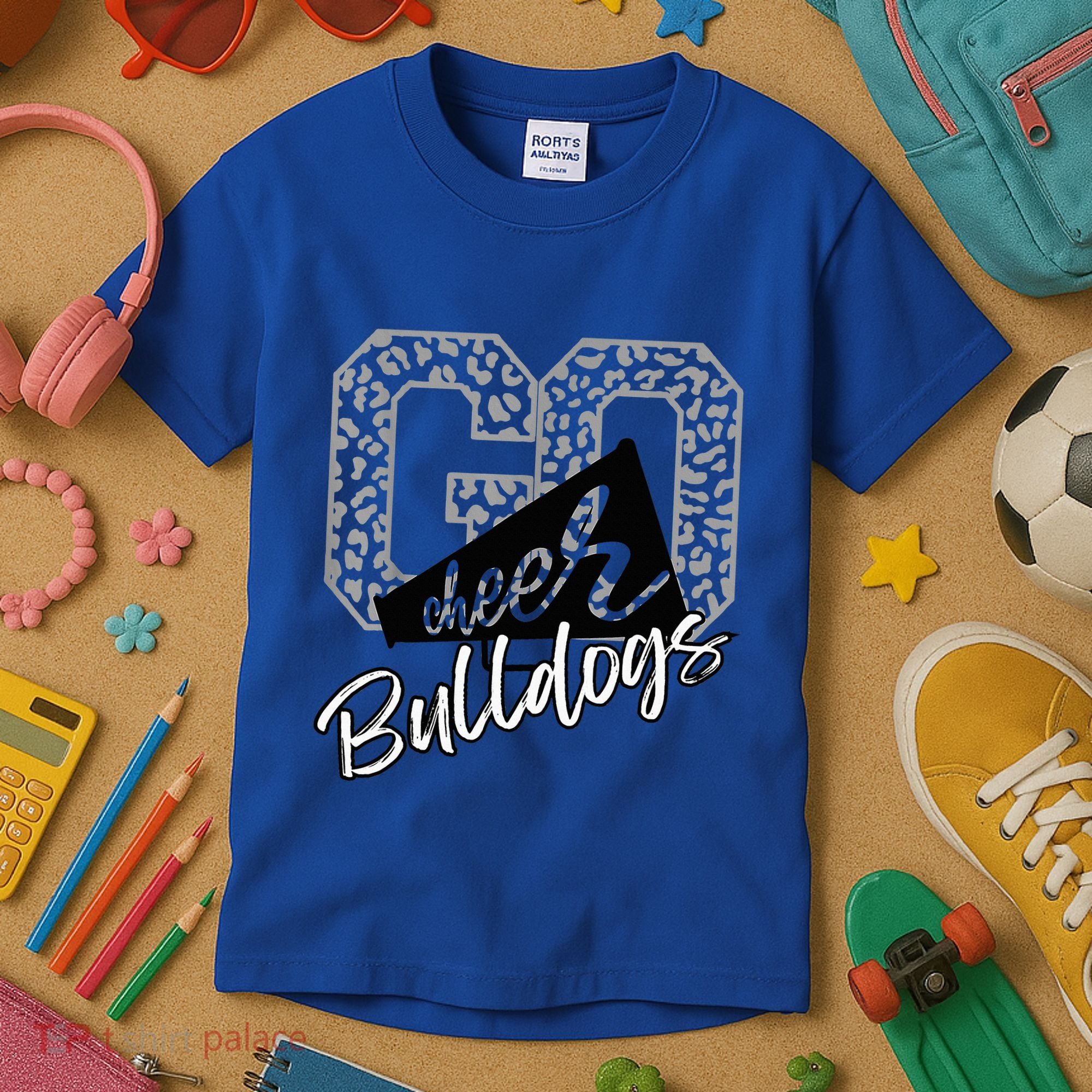 Bulldogs School Spirit Mascot Leopard Cheer Fan Game Day Kids T-Shirt