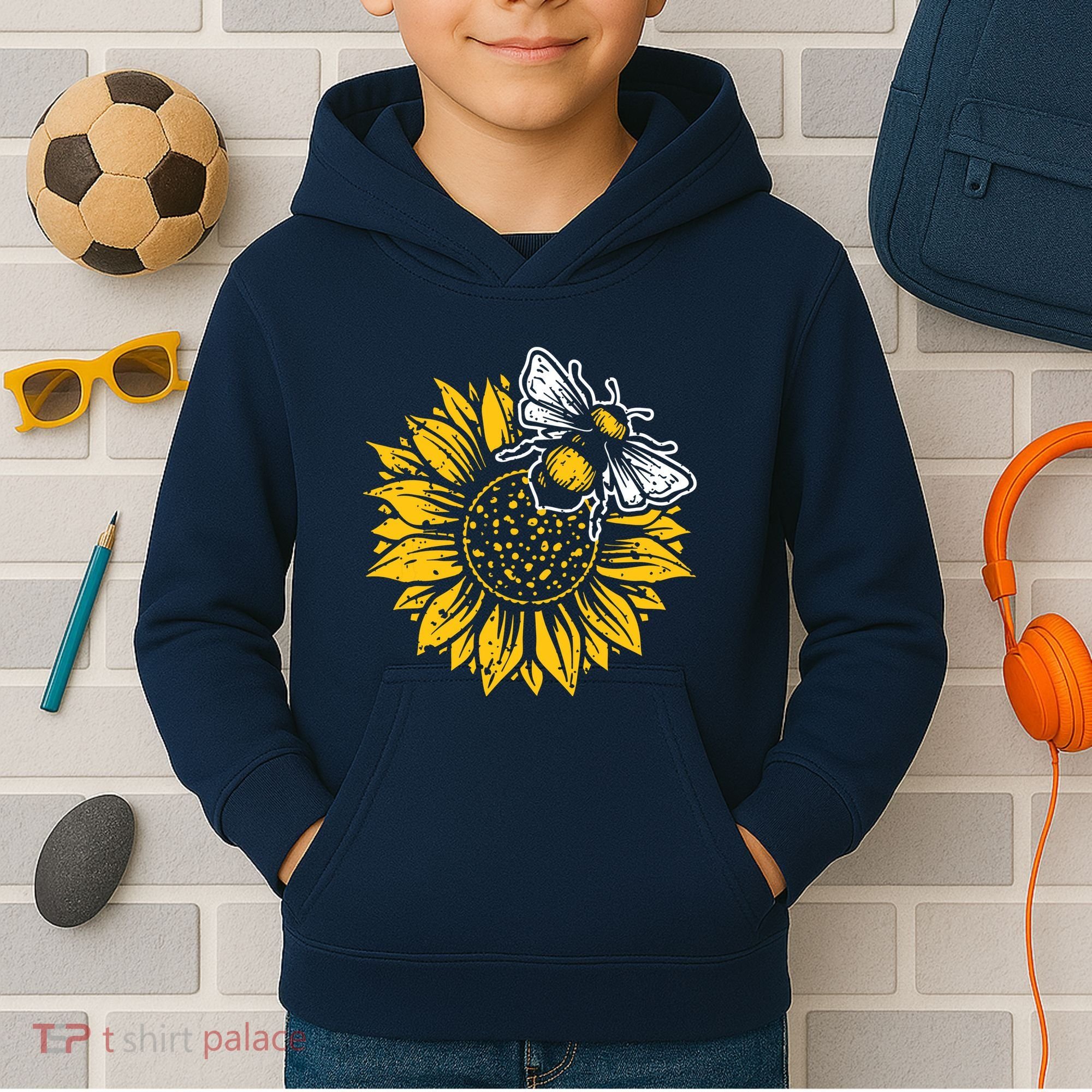 Bumblebee Sunflower Springtime Save The Bees Honeybee Kids Hoodie
