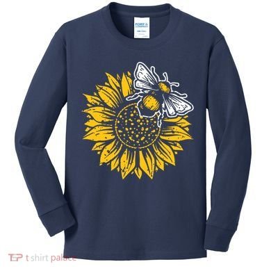 Bumblebee Sunflower Springtime Save The Bees Honeybee Kids Long Sleeve Shirt