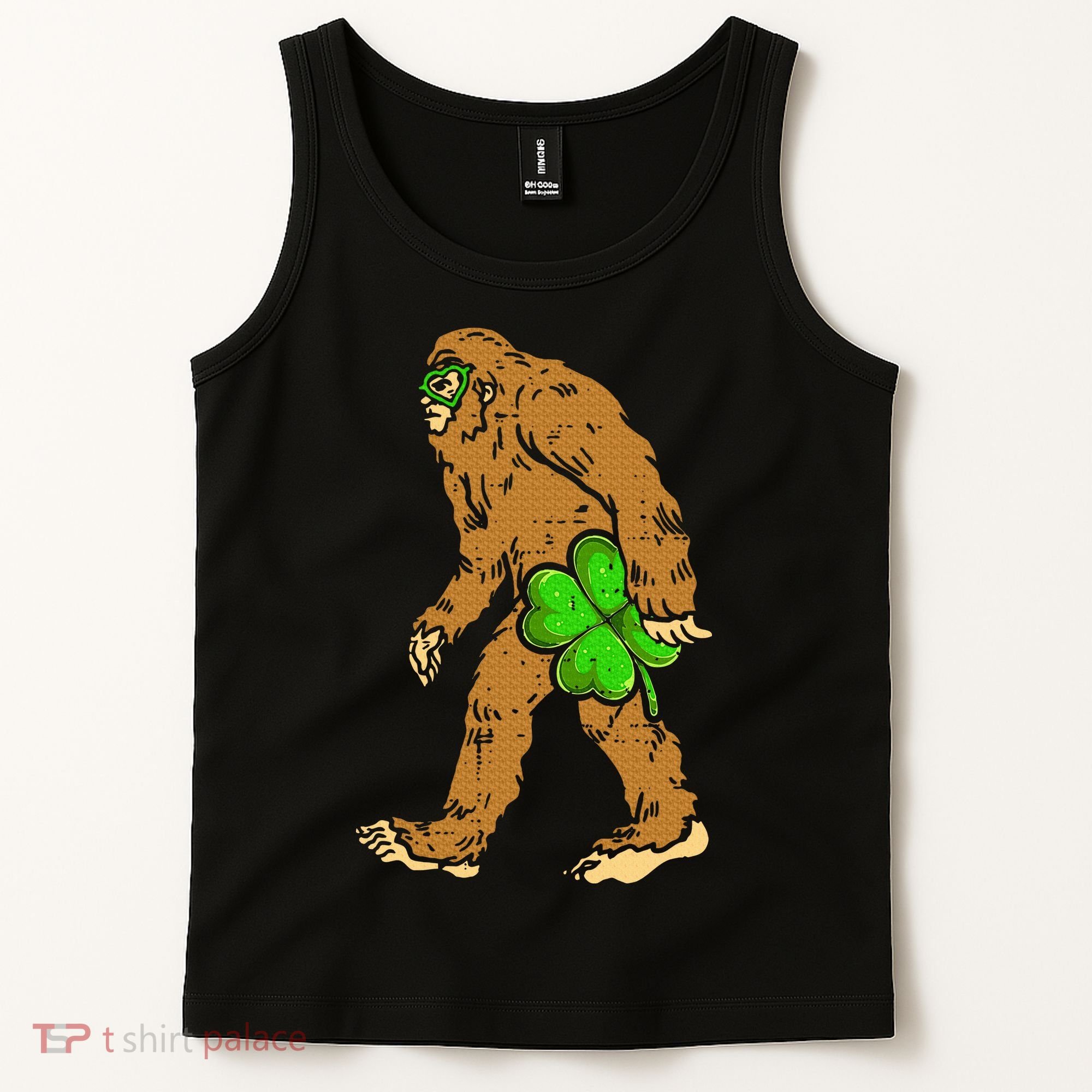 Bigfoot Shamrock Sasquatch Irish Tank Top