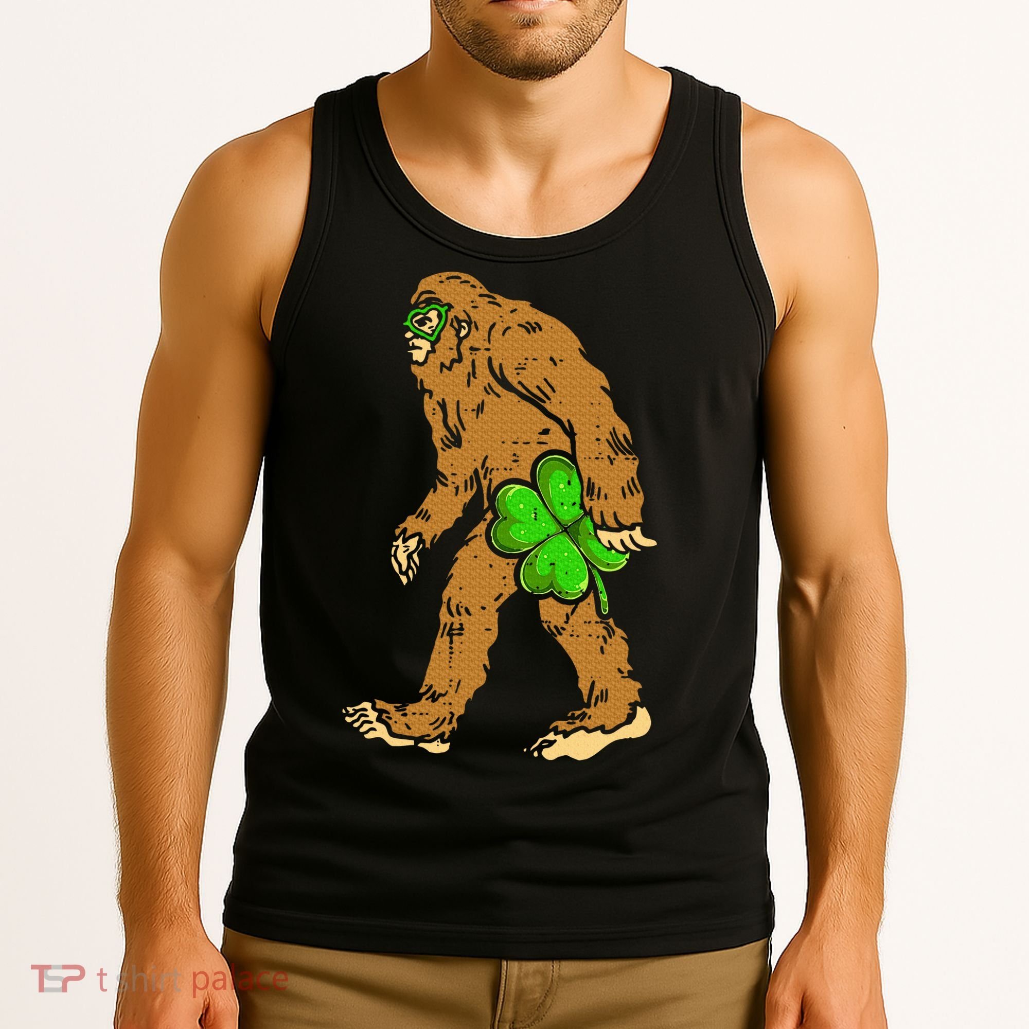 Bigfoot Shamrock Sasquatch Irish Tank Top