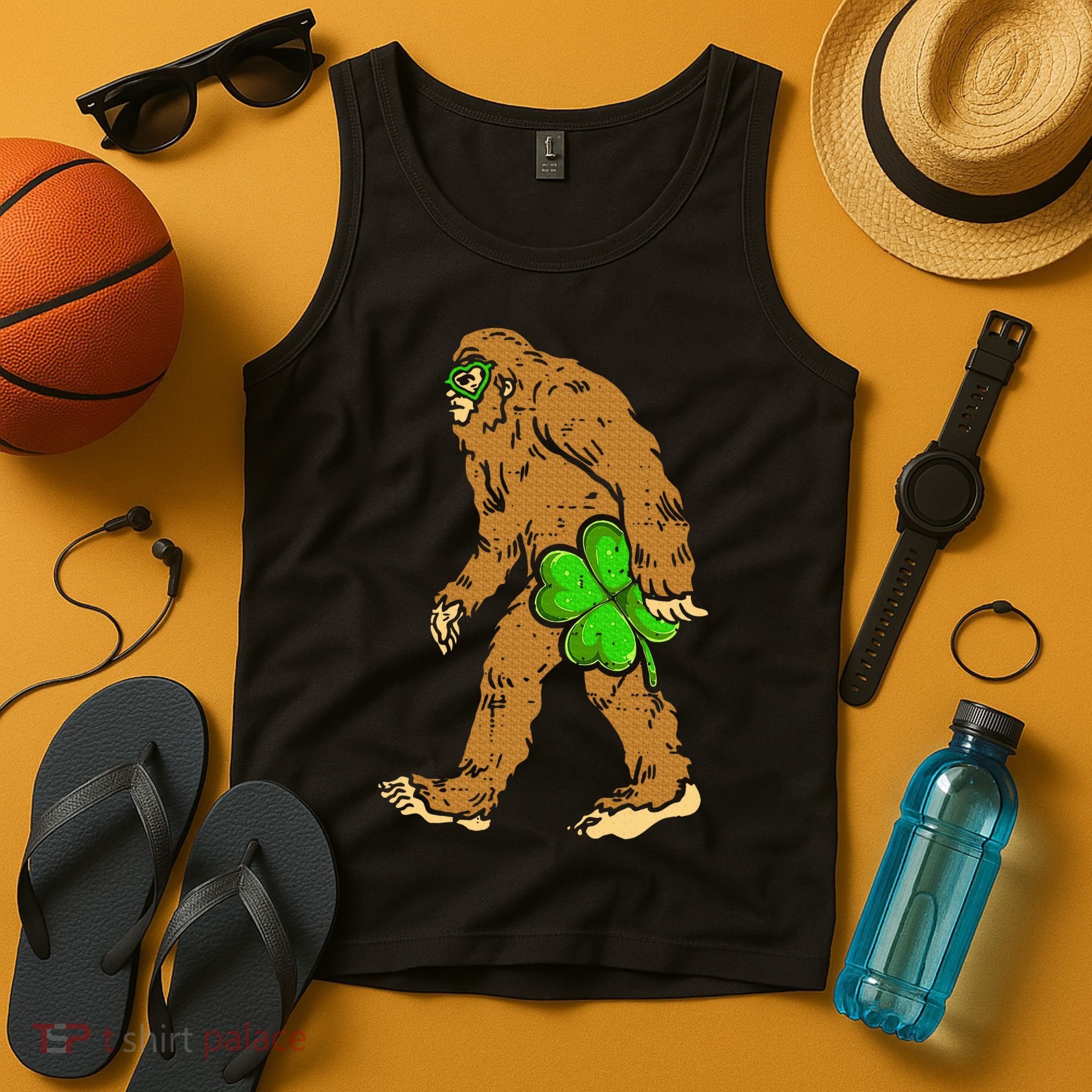Bigfoot Shamrock Sasquatch Irish Tank Top