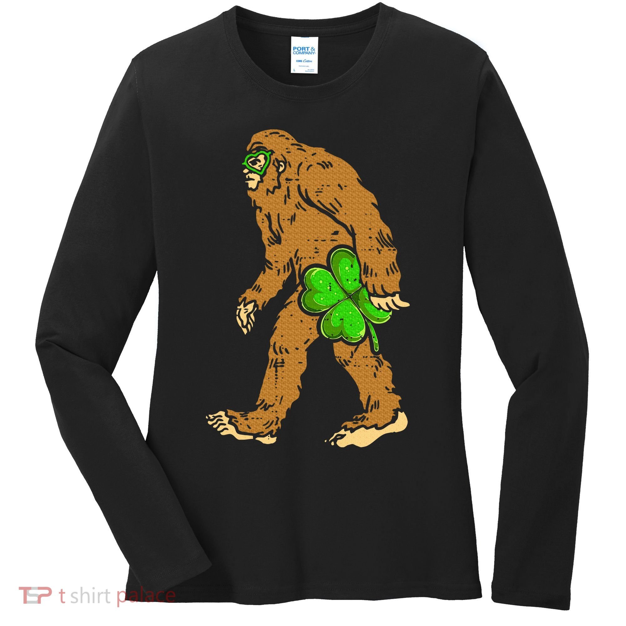 Bigfoot Shamrock Sasquatch Irish Women's Long Sleeve Shirt