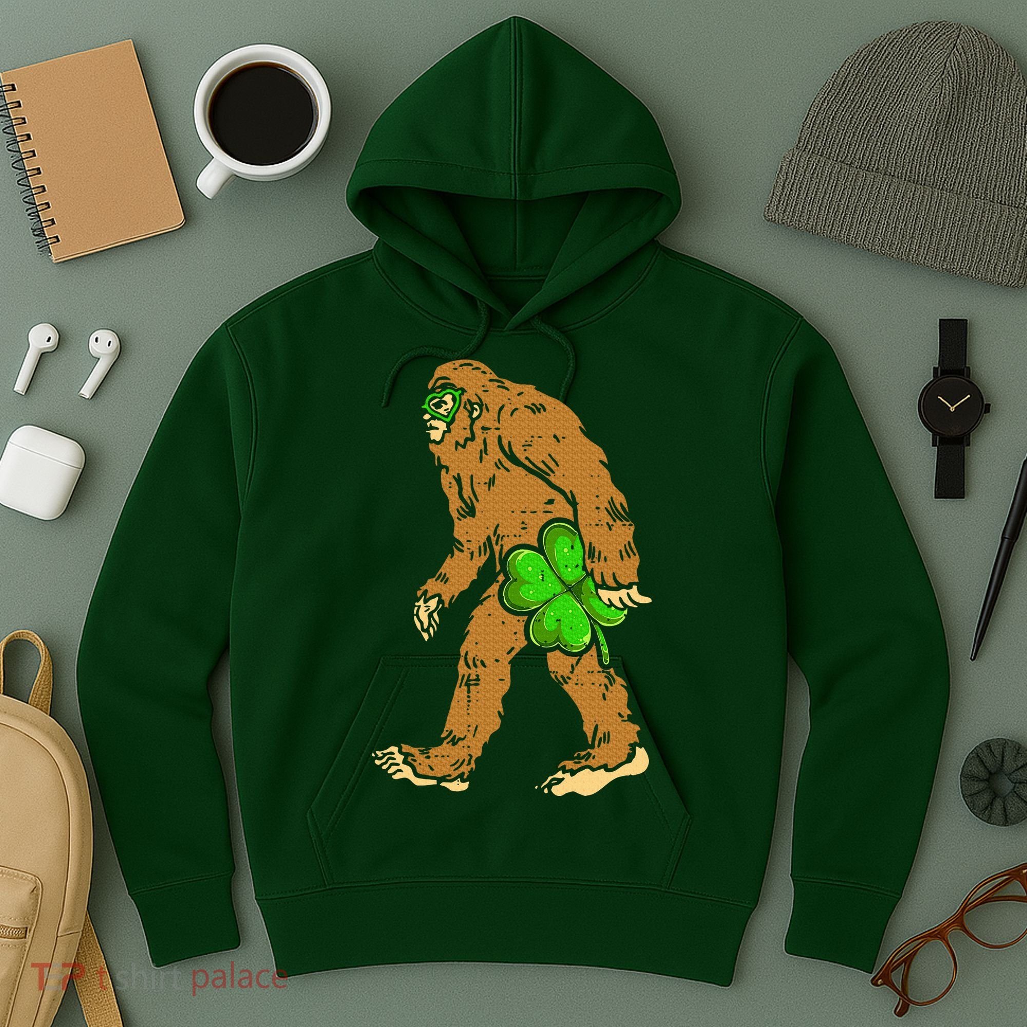Bigfoot Shamrock Sasquatch Irish Hoodie