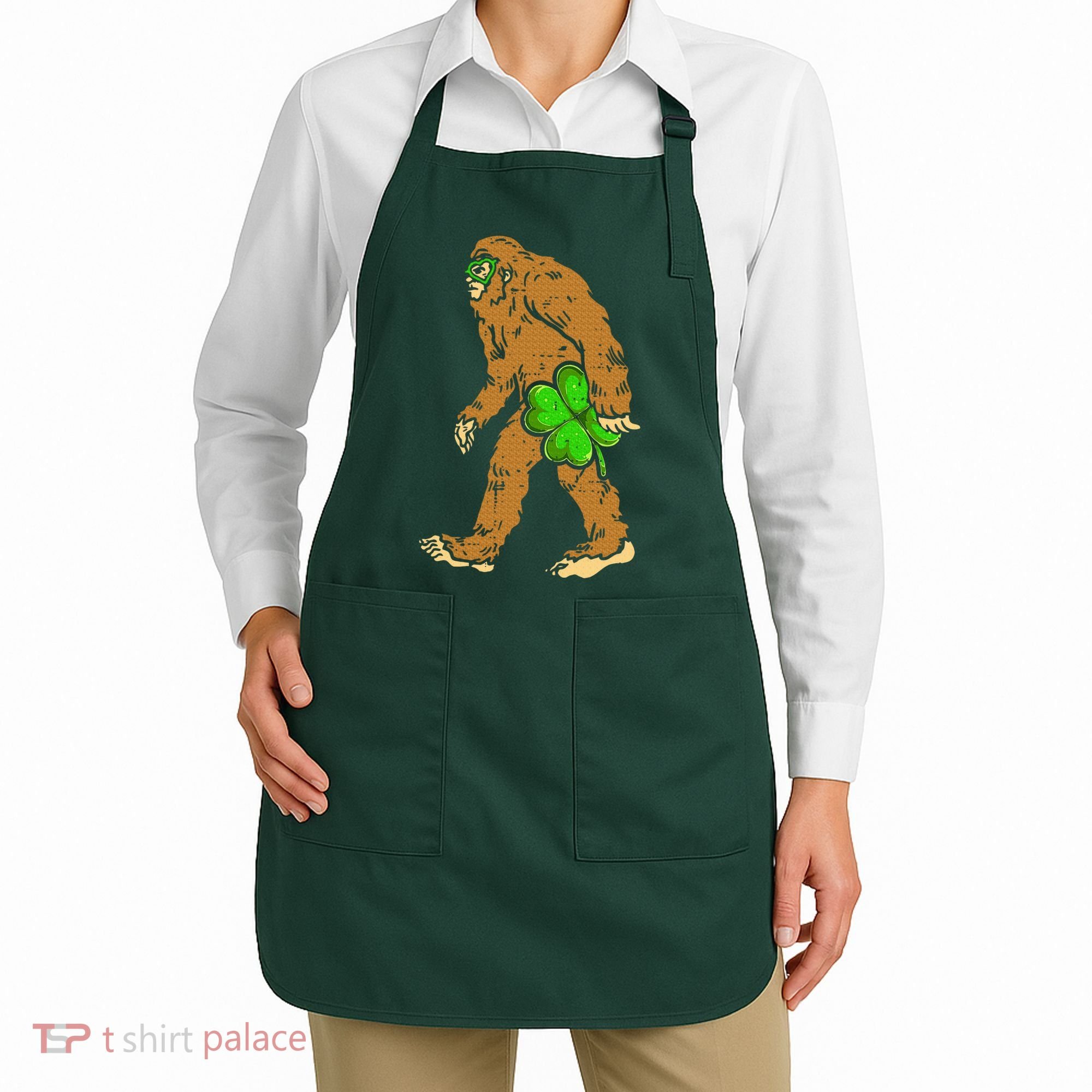 Bigfoot Shamrock Sasquatch Irish Apron