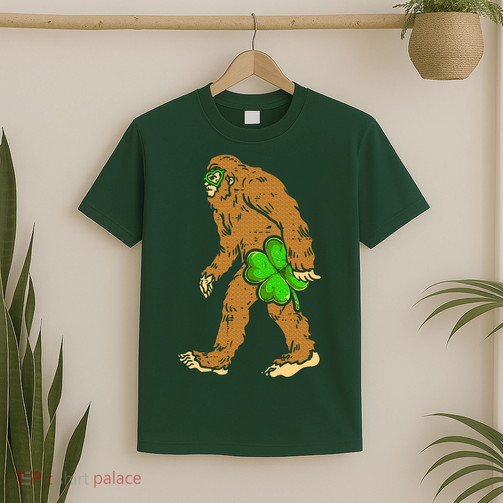 Bigfoot Shamrock Sasquatch Irish T-Shirt