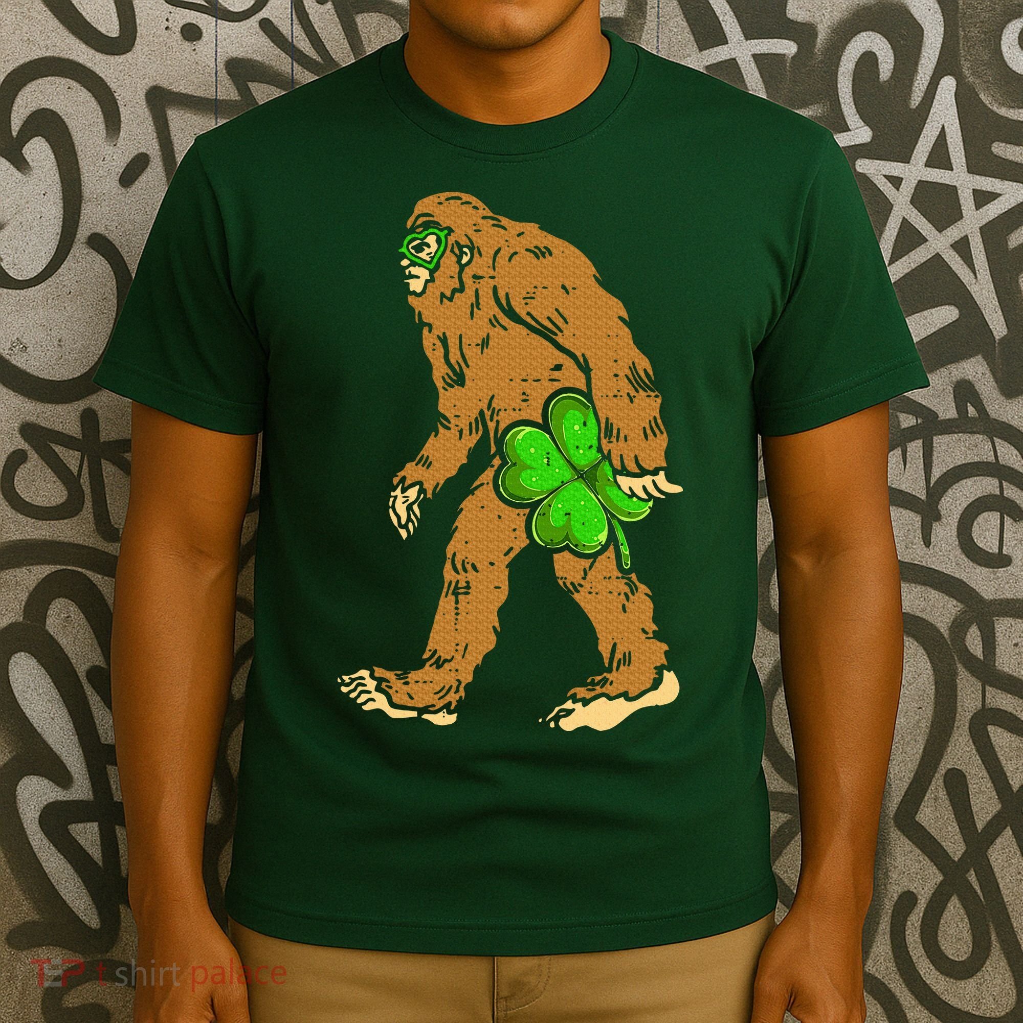 Bigfoot Shamrock Sasquatch Irish T-Shirt