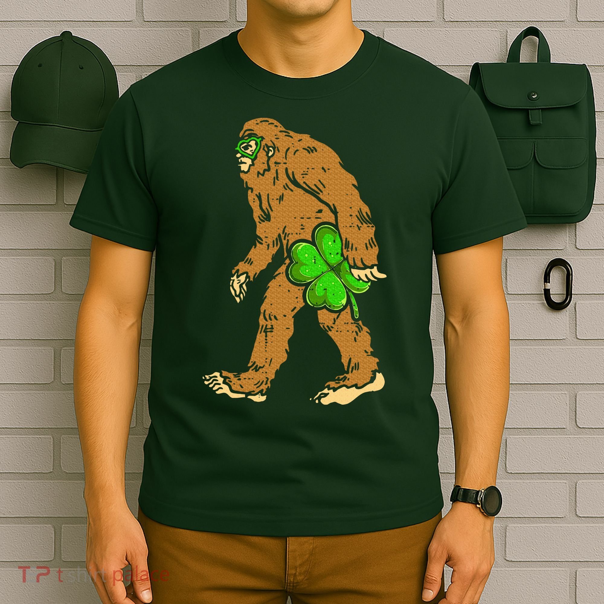 Bigfoot Shamrock Sasquatch Irish T-Shirt