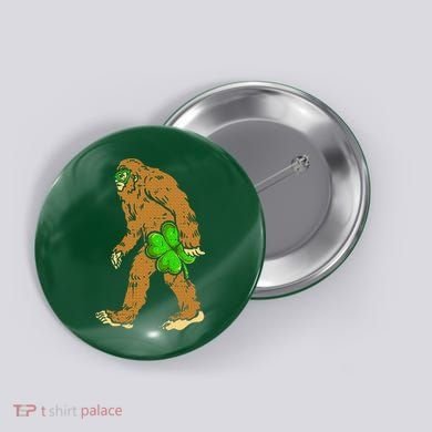Bigfoot Shamrock Sasquatch Irish Button