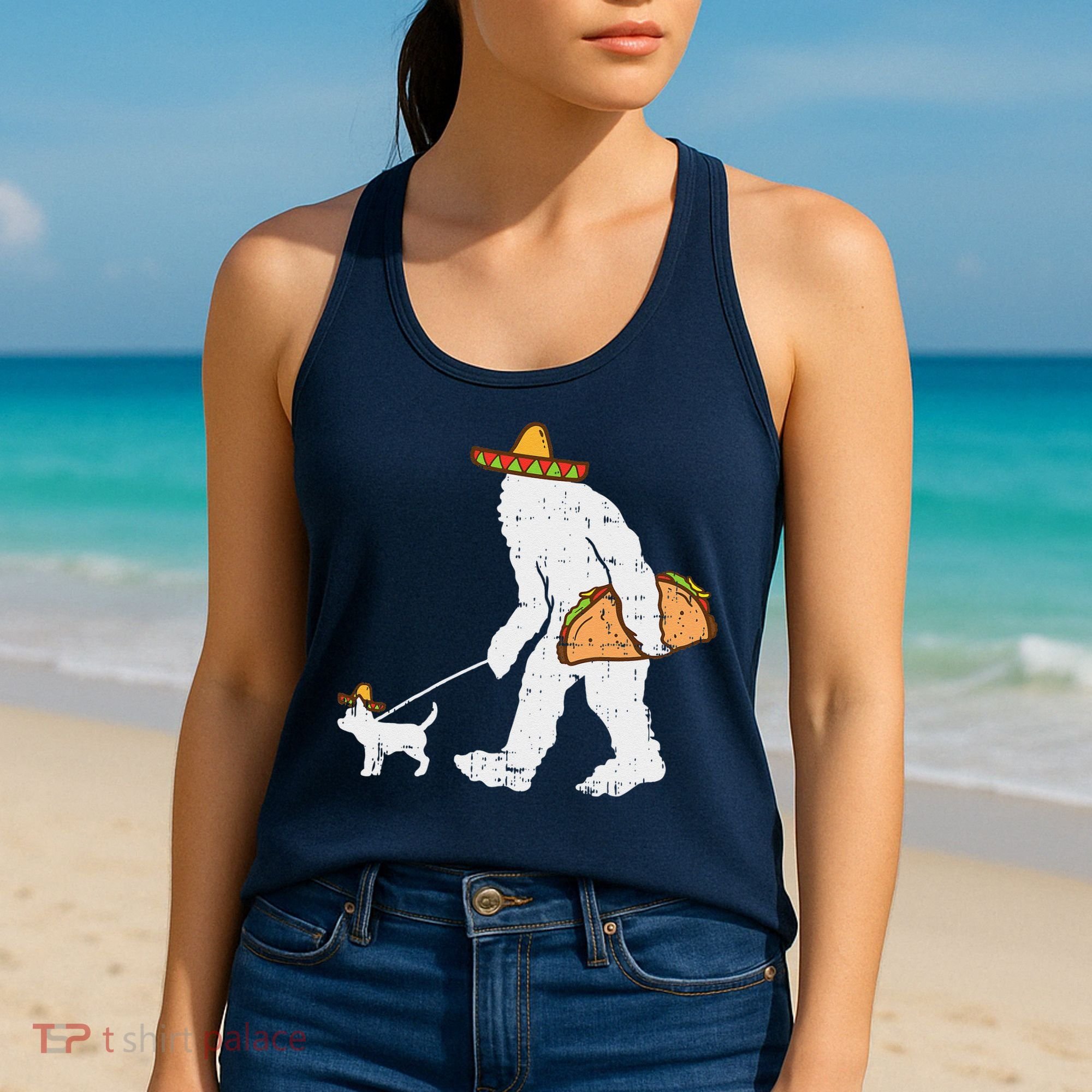Bigfoot Sasquatch Taco Chihuahua Funny Cinco De Mayo Mexican Women's Tank Top
