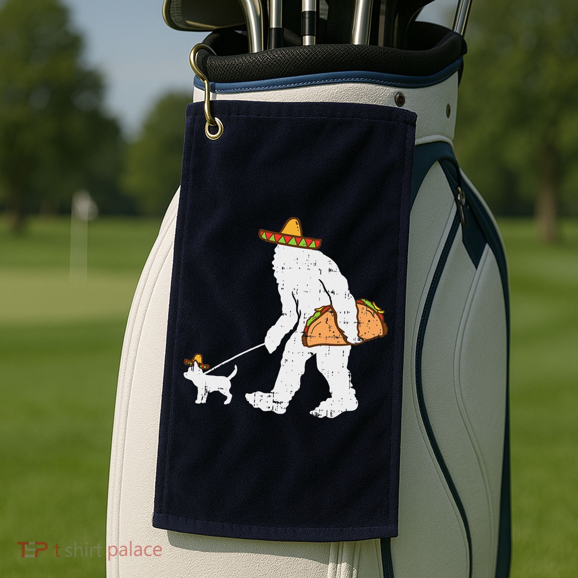 Bigfoot Sasquatch Taco Chihuahua Funny Cinco De Mayo Mexican Golf Towel