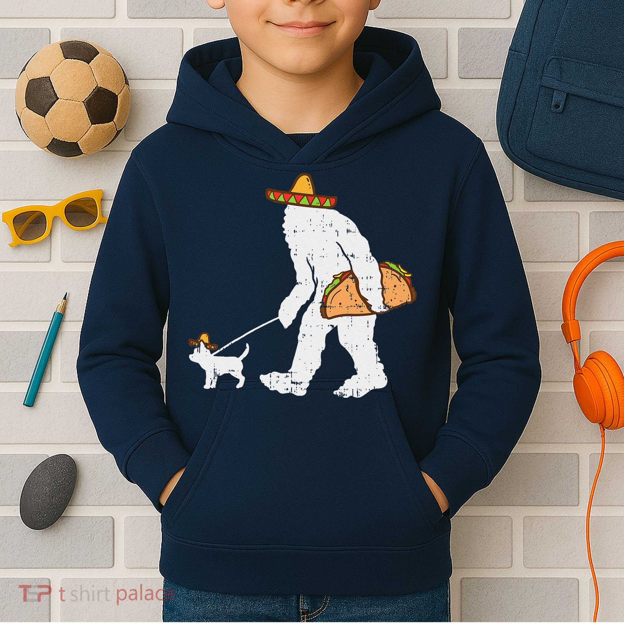 Bigfoot Sasquatch Taco Chihuahua Funny Cinco De Mayo Mexican Kids Hoodie