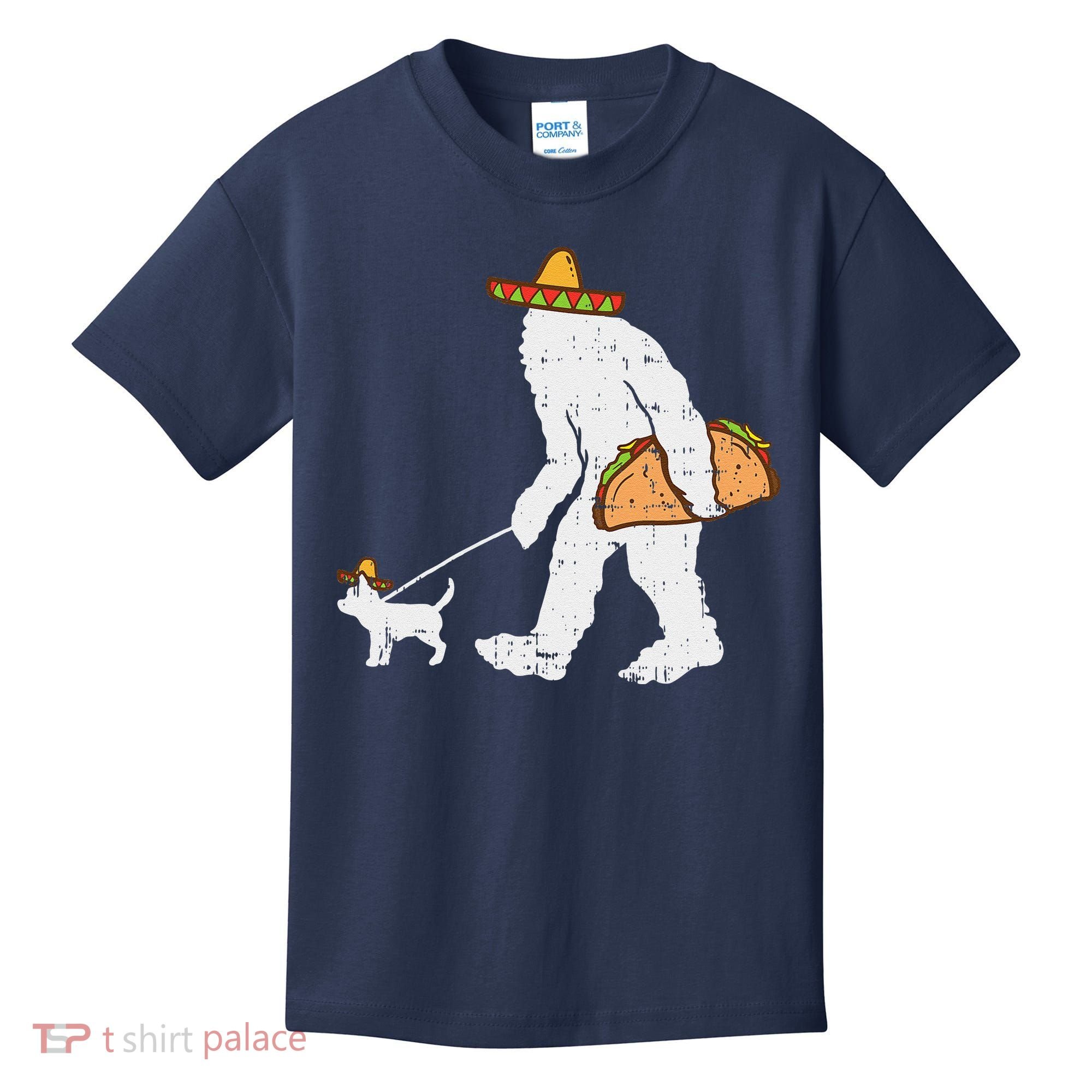 Bigfoot Sasquatch Taco Chihuahua Funny Cinco De Mayo Mexican Kids T-Shirt
