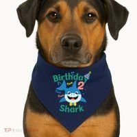 Birthday Shark Two Two Two 2nd Birthday Party USA-Made Doggie Bandana thumb 1