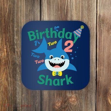 Birthday Shark Two Two Two 2nd Birthday Party Coaster