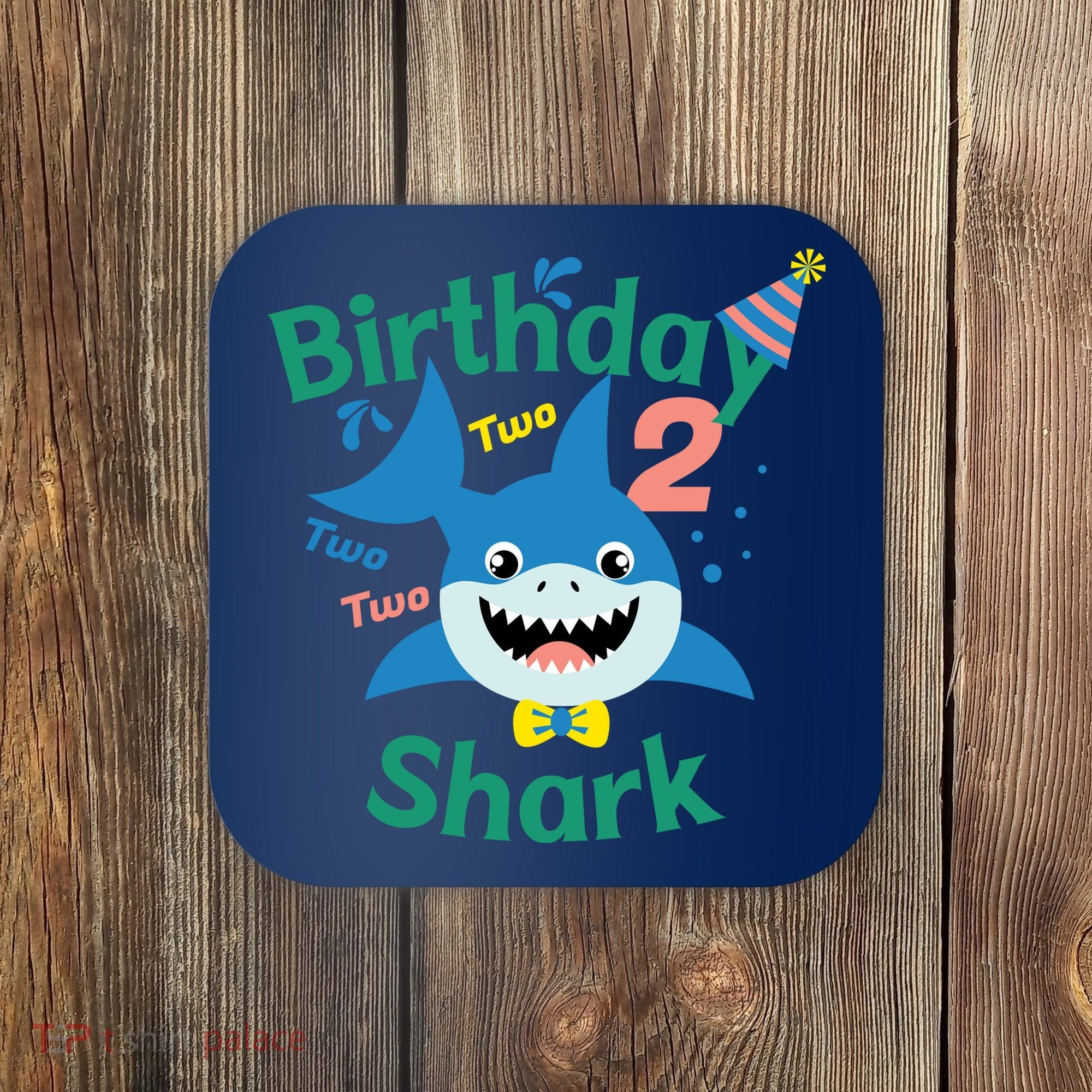 Birthday Shark Two Two Two 2nd Birthday Party Coaster