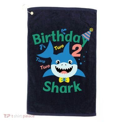 Birthday Shark Two Two Two 2nd Birthday Party Golf Towel