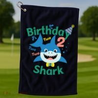 Birthday Shark Two Two Two 2nd Birthday Party Golf Towel thumb 1