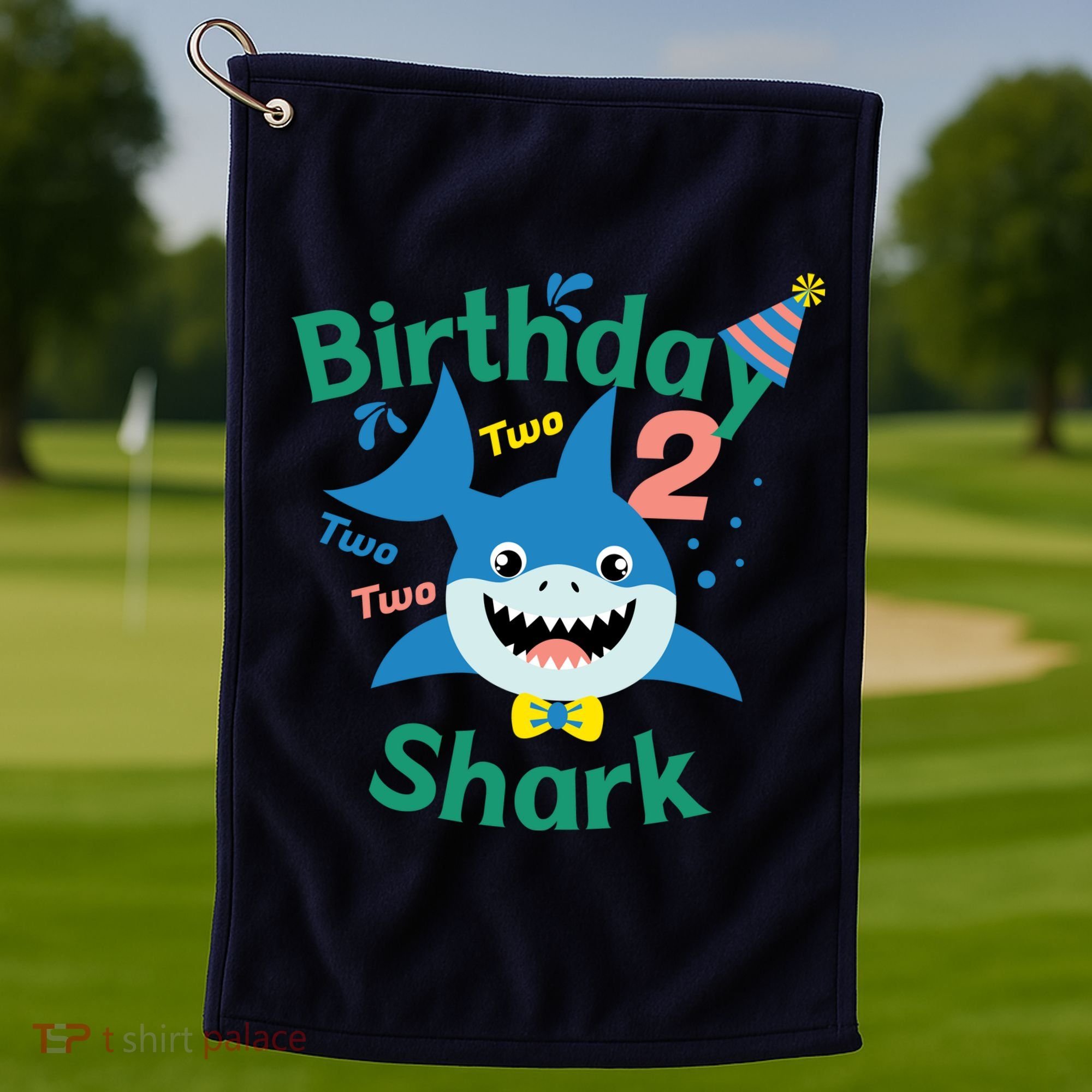 Birthday Shark Two Two Two 2nd Birthday Party Golf Towel