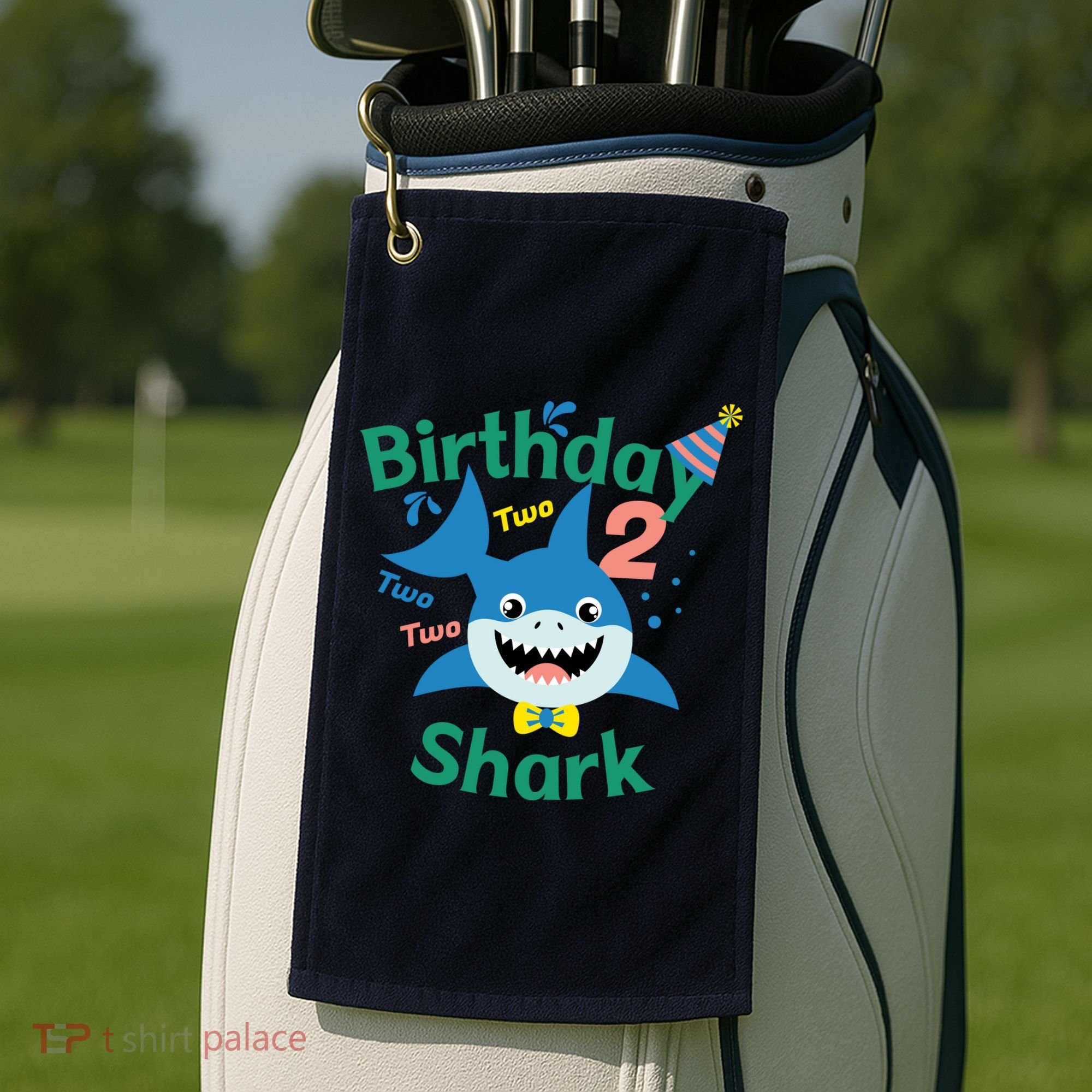 Birthday Shark Two Two Two 2nd Birthday Party Golf Towel