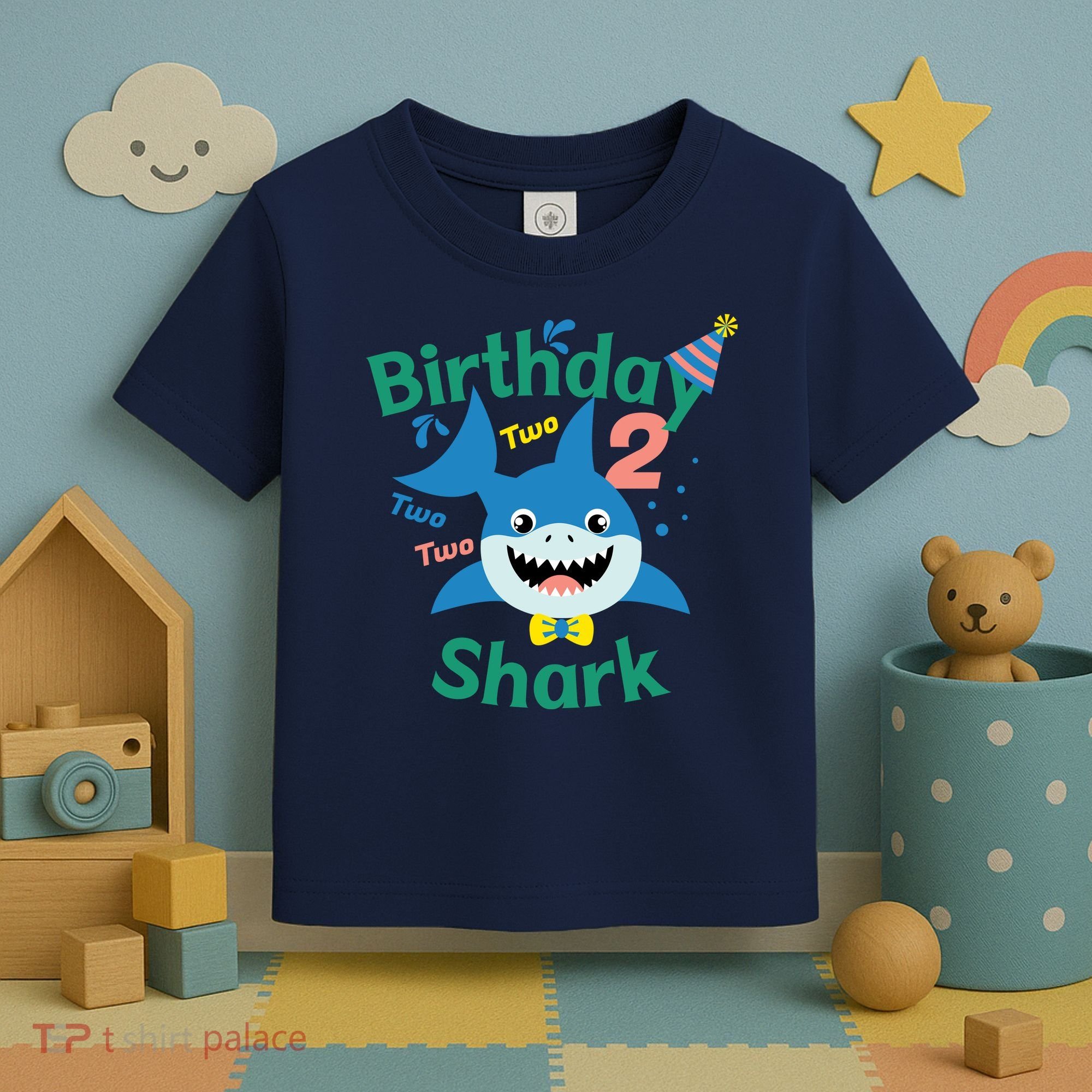 Birthday Shark Two Two Two 2nd Birthday Party Toddler T-Shirt