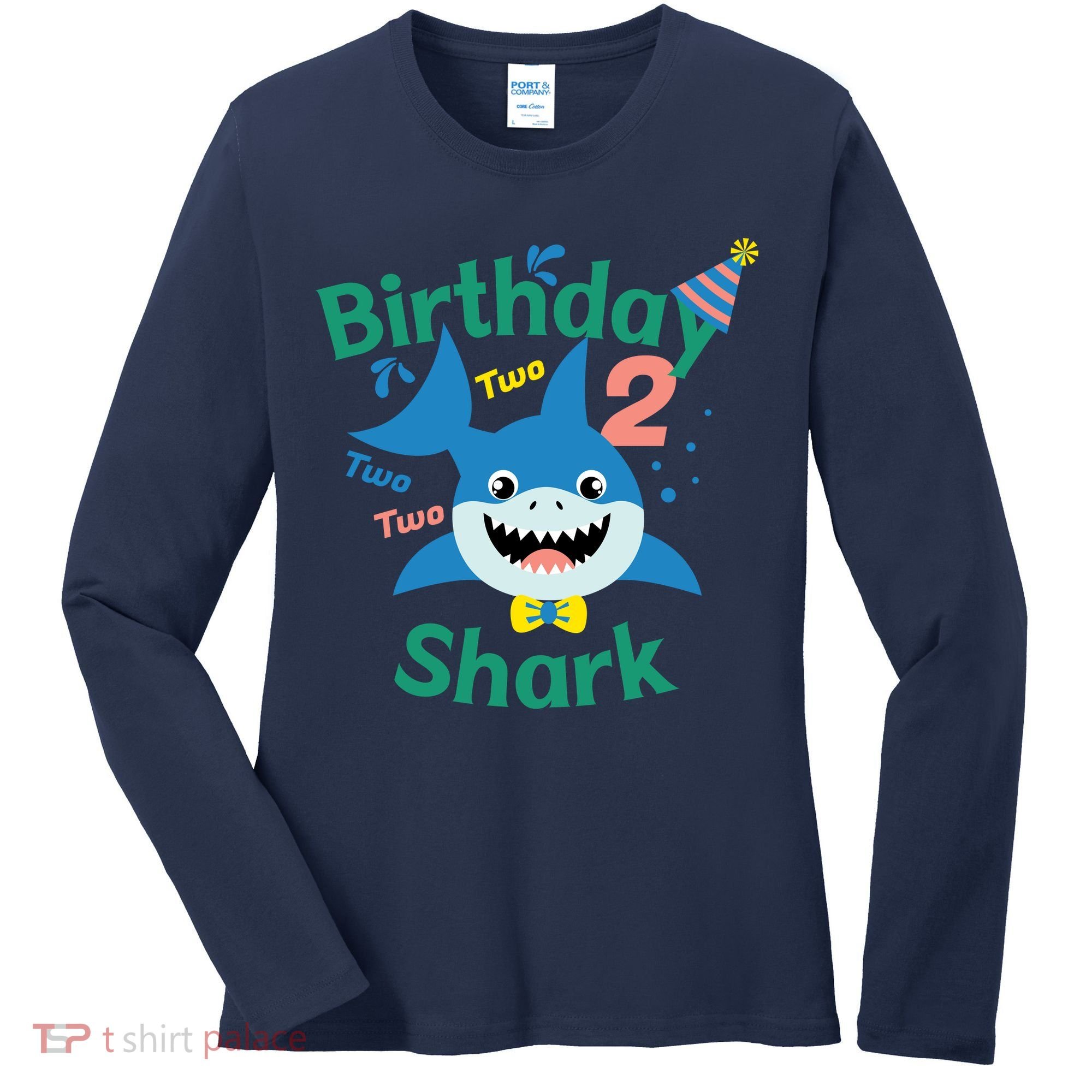 Birthday Shark Two Two Two 2nd Birthday Party Women's Long Sleeve Shirt