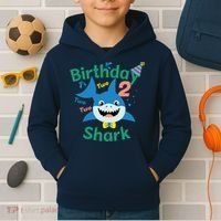 Birthday Shark Two Two Two 2nd Birthday Party Kids Hoodie thumb 2