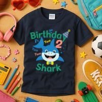 Birthday Shark Two Two Two 2nd Birthday Party Kids T-Shirt thumb 3
