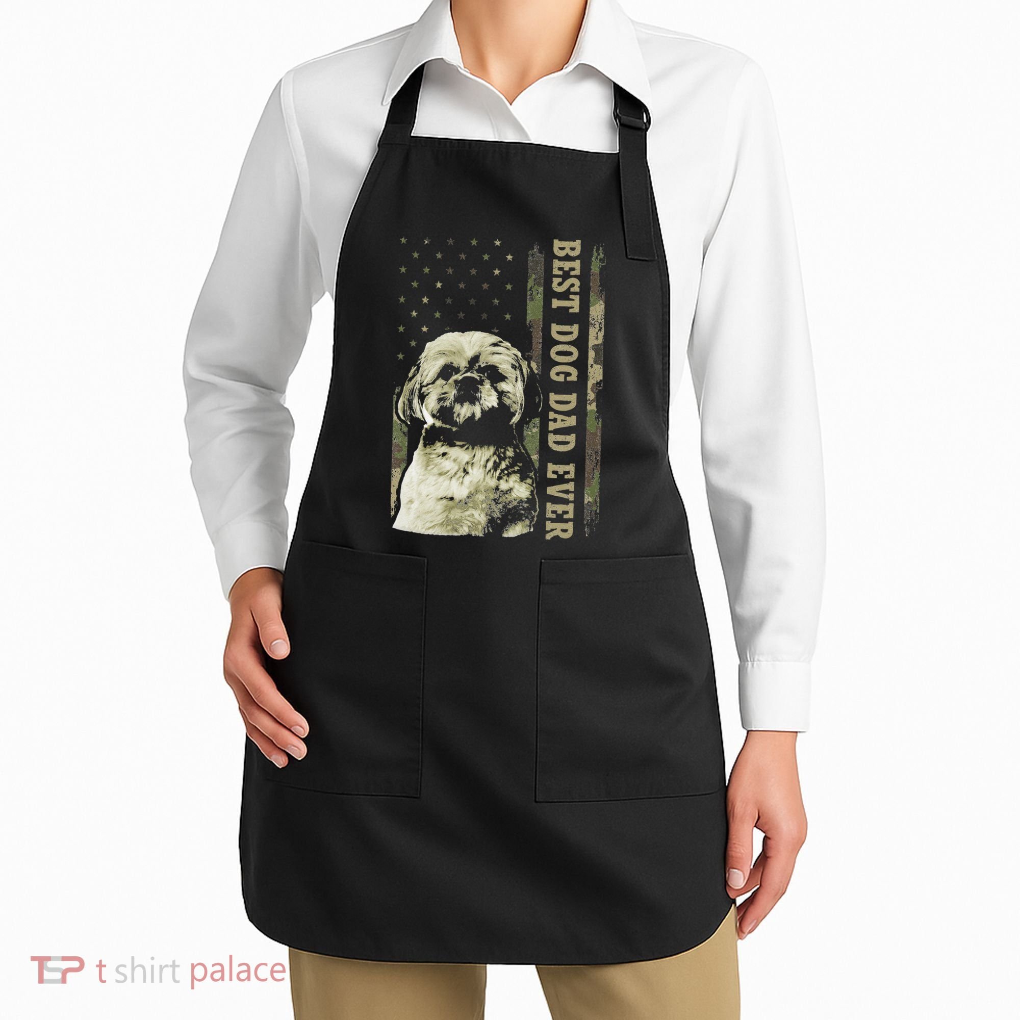 Best Shih Tzu Dad Ever Camo American Flag Dog Dad Apron