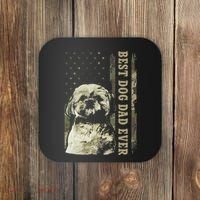 Best Shih Tzu Dad Ever Camo American Flag Dog Dad Coaster thumb 0