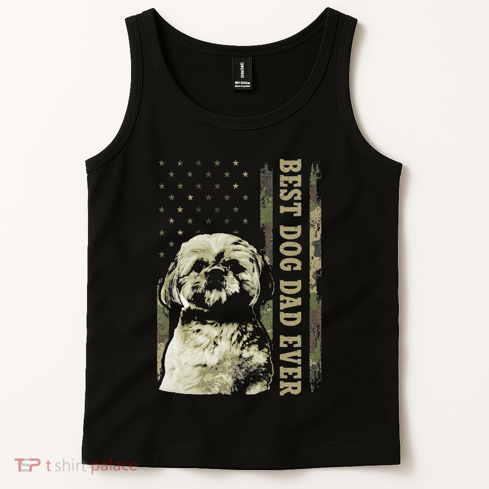 Best Shih Tzu Dad Ever Camo American Flag Dog Dad Tank Top