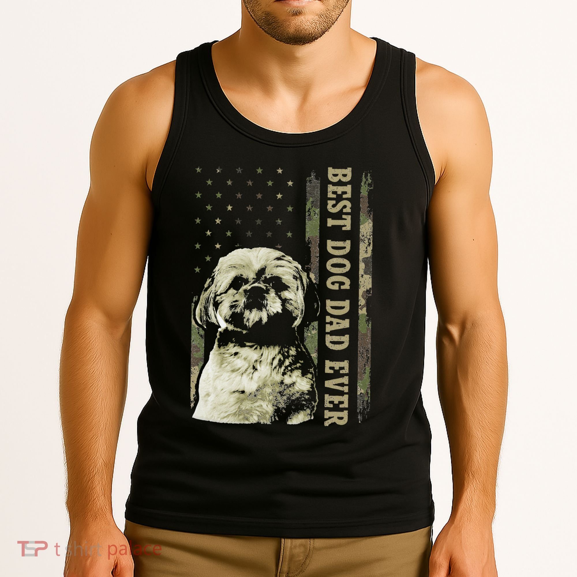 Best Shih Tzu Dad Ever Camo American Flag Dog Dad Tank Top