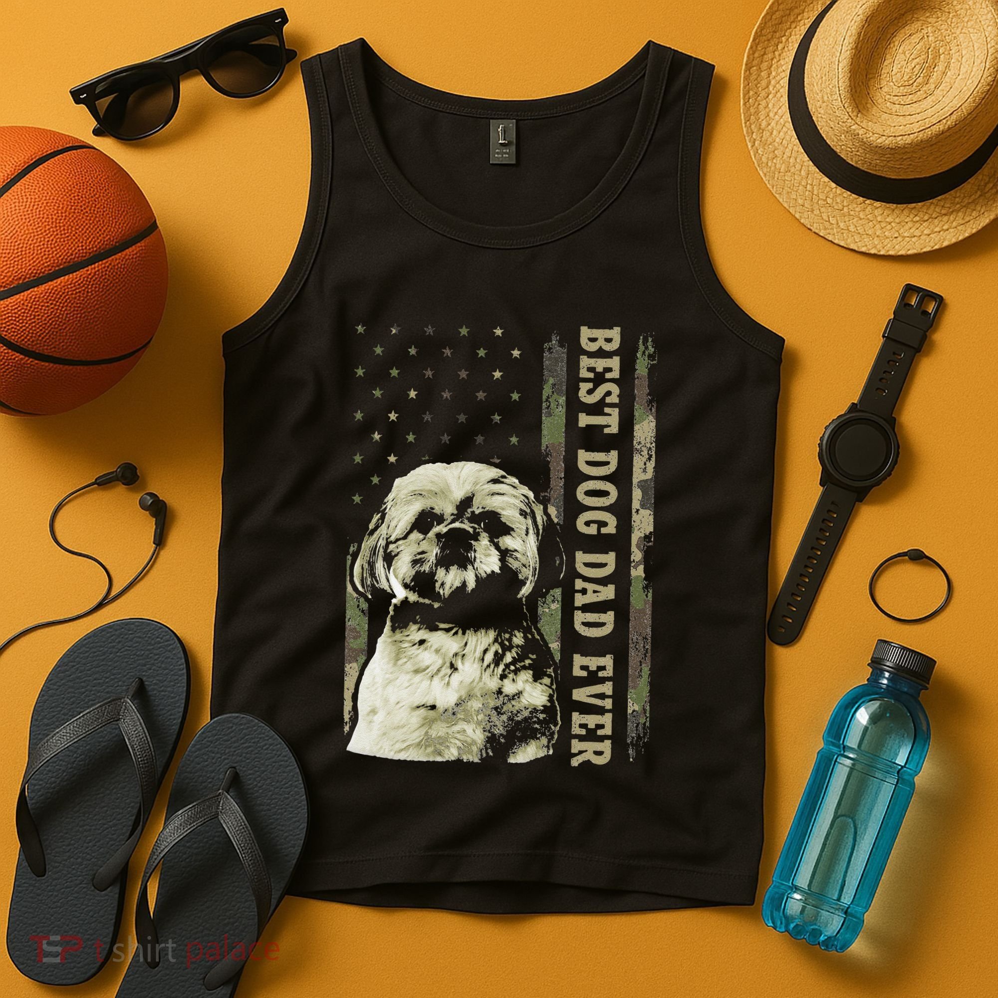 Best Shih Tzu Dad Ever Camo American Flag Dog Dad Tank Top