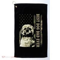 Best Shih Tzu Dad Ever Camo American Flag Dog Dad Golf Towel thumb 0